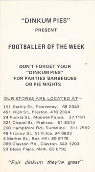1974 Dinkum Pies Footballer of the Week #NNO Keith Greig Back